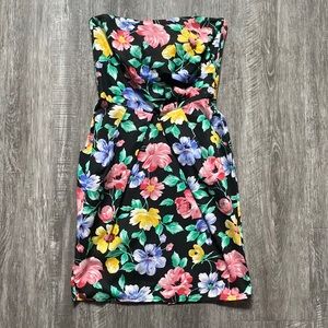 Vintage 90s Strapless Floral Dress